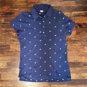 J. Crew Navy Polo Shirt with Embroidered Green Turtle Design